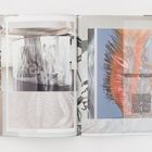 Links ein verschwommenes, reflektierendes Objekt, rechts ein Bild mit komplexer Textur und grafischem Muster.