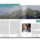 "Wandern in der Ortlergruppe", "Hohe Berge umgeben den Vinschgau". Links: Landschaft mit Bergen. Rechts: Foto eines Mannes.