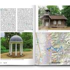 Der Text beschreibt eine Wandertour in der Region um Auerbach mit Stationen wie der Eremitage von 1787 und dem Freundschaftstempel. Eine Karte zeigt den Verlauf der Tour und markiert Sehenswürdigkeiten und Routenpunkte.