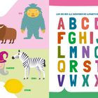 Linke Seite: Y für Yak und Yeti, Z für Zauberer, Zebra, Zitrone. Rechte Seite: Bunte Buchstabentafel des Alphabets.