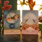 Zwei Karten: Links "Owl" mit Eule und Mond, rechts "Flower Moon" mit zwei Kolibris und Blumen.