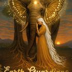 "Earth Guardians" und "The Oracle of Animal & Plant Soul Guardians". Eine Frau steht an einen Elefanten gelehnt.