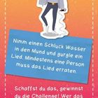Nimm einen Schluck Wasser in den Mund und gurgle ein Lied. Illustration: Tanzender Mensch vor buntem Hintergrund.