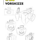 Text: "#13 VORSKIZZE." Skizzen von Kameras in unterschiedlichen Perspektiven, teilweise mit hervorgehobenen geometrischen Formen.
