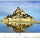 "Mont Saint Michel" steht unten links. Kalenderzahl 11 ist hervorgehoben. Oben prangt eine abgebildete Insel mit Abtei.