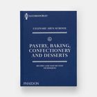 Blaues Buchcover mit dem Text: "Culinary Arts School, Pastry, Baking, Confectionery and Desserts, Recipes and Step-by-Step Techniques".
