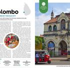 Links steht "Colombo - Be charmed by this old city". Rechts ist ein historisches Gebäude mit Tuk-Tuks.