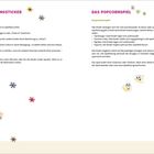 UMARMUNGSTICKER und DAS POPCORNSPIEL, beide sind Kooperationsspiele. Blumen und ein Kind zieren den Text.