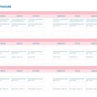 Dein 5-Minuten-Programm, Tabelle für 3 Wochen mit Aktivitäten wie Yoga, Atmung, Haltungen, Entspannung und Meditation.