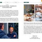 "Musterlayout", "Regionale Küche", "Kulinarik", "Früh", "Mittag", "Abend". Zwei Fotos zeigen Gerichte und eine lächelnde Person.
