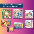 „Entdecke eine gechillte Auszeit-Ausmal-Welt.“ Mehrere bunte Ausmalbücher und Stifte mit floralen und städtischen Motiven.