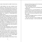 Text auf zwei Seiten in einem Buch. Diskussion über Mord, Oma Lainey, Krimis, Meteorologie und Theateraufführungen.