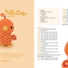 "Felicitas, der Phönix" in orange Schrift. Links zeigt eine gehäkelte orange Phönix-Figur. Rechts Häkelanleitung.