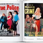 Links: "True Police Cases", süße 16 und eigenwillig. Rechts: "Women in Crime", Mädchenbanden. Illustrationen mit Frauen.