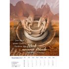 Der Herr unser Gott ... fördere das Werk unserer Hände bei uns. Psalm 90,17. Töpferscheibe mit Händen. November 2027 Kalender.