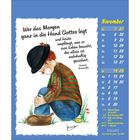 Text: "Wer das Morgen ganz in die Hand Gottes legt..." Illustration: Ein nachdenklicher Clown mit rotem Haar, Mütze und Blumen. Rechts ein Kalender für November.
