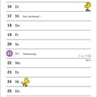 "November", "Allerheiligen", "Volkstrauertag", "Totensonntag", "1. Advent". Comic: "Ich bin wach!!", "Unorganisiert, unzuverlässig, aber wach!"