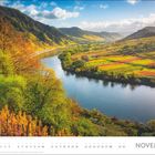 "November" steht groß am unteren Rand. Das Bild zeigt eine herbstlich gefärbte Flusslandschaft mit Hügeln und Weinbergen.