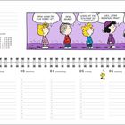 März 2027, Kalender mit Comic: "Frag, wann der Film vorbei ist." "Frag selber!" Illustration mit Snoopy und anderen Figuren.