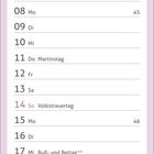Kalender für November; Tage markiert: Allerheiligen, Martinstag, Volkstrauertag, Buß- und Bettag, Totensonntag, 1. Advent.
