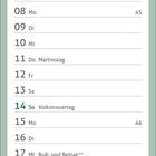 "01 Mo Allerheiligen* 44", "14 So Volkstrauertag", "21 So Totensonntag", "28 So 1. Advent", "November". Winterliche Gartenszene.