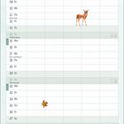 Kalender für November inklusive Feiertage. Illustration: Eichhörnchen, Rehkitz, herbstliche Blätter.