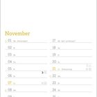 Kalender für November. Feiertage: 1. Allerheiligen*, 17. Buß- und Bettag**, 21. Totensonntag, 28. 1. Advent.