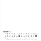 Kalender mit November-Daten. Wichtige Tage: 1. Allerheiligen, 11. Martinstag, 14. Volkstrauertag, 21. Totensonntag.