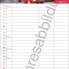 Michael Olise. Kalenderblatt für November mit einem Fußballspieler im roten FC Bayern München Trikot.