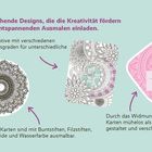 "50 ansprechende Designs, die die Kreativität fördern..." Es zeigt drei Mandala-ähnliche Illustrationen.