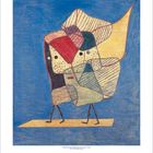 11. Ein Gemälde zeigt zwei abstrakte, bunte Figuren auf blauem Hintergrund mit geometrischen Formen und Linien.