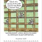 Kalender für November 2027. Cartoon mit Mäusen in Regalfächern. Eine Maus sagt: „Glaub mir, Ulrike, ich bin der Beste in meinem Fach!“
