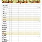 Kalenderblatt für November 2027 mit Illustration: Kuh unterrichtet vor Tafel. "Lauter leere Blätter?" - "Herbst!"