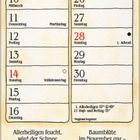 Kalender: "Ist der November kalt und klar, wird trüb und mild der Januar.” Illustration: Bauernhof mit Menschen und Tieren.