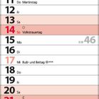 Kalender für November 2027 mit markierten Feiertagen: Allerheiligen, Allerseelen, Martinstag, Volkstrauertag, Totensonntag, 1. Advent.