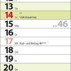 Kalender für November 2027 mit Feiertagen wie Allerheiligen am 1., Volkstrauertag am 14., und 1. Advent am 28.