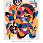 "Wassily Kandinsky x Henri Matisse" steht unter einer lebendigen, bunten Illustration mit abstrakten Formen und Mustern.