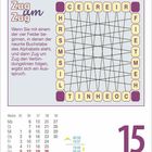 "Zug um Zug. Wenn Sie mit einem der vier Felder beginnen, in denen der neunte Buchstabe des Alphabets steht..."  

Ein Rätselspiel, daneben Kalenderdetails: Mittwoch, 15. September.