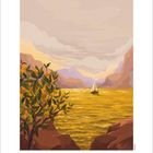 11 der 1 2 3 4 5 6 7 8 9 10 11 12 13 14 15 16 17 18 19 20 21 22 23 24 25 26 27 28 29 30; Illustration: Segelboot auf goldenem Wasser, Berge im Hintergrund.