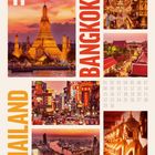 "Bangkok", "Thailand", Kalender mit November. Tempel, Stadtansichten, goldene Buddha-Statuen und geschmückte Ornamente.