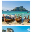 Kalender zeigt November. Bilder von thailändischen Küstenlandschaften mit Palmen, Booten und türkisfarbenem Wasser.