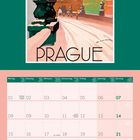 Text: "PRAGUE". Kalender für November 2027. Illustration: Statue auf Brücke, Gebäude im Hintergrund, warme Farbtöne.