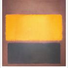 November. Kalender mit Gemälde: Zwei Rechtecke, oben orange, unten dunkelbraun, auf ockerfarbenem Hintergrund.