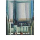 Eine Illustration mit abstrakten geometrischen Formen in Blau- und Grüntönen. Unten sind Novemberdaten eines Kalenders.