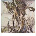 November. Eine Illustration eines verwobenen Baumes mit Zweigen und abstrakten Formen in Erdtönen.