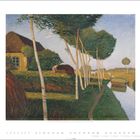 Gemälde von Otto Modersohn; Landschaft mit Fluss, Bäumen, Haus, Wiese und person mit Karren. Unten Datum-Anzeige: 11. Monat.