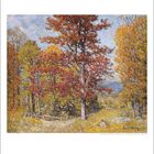 Kalenderblatt November. Herbstliches Gemälde mit Bäumen in roten und gelben Farben. Datenreihe unten von 1 bis 30.