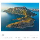 "Telendos" steht oben. Unten links ist groß die Zahl 11. Kalenderblatt mit einer Insel und Meer im Hintergrund.