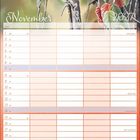 Kalenderblatt für November 2027. Illustration: Ein Vogel sitzt auf einem Ast, umgeben von frostbedeckten Blättern.