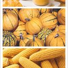 November-Kalender mit Smoothies, Kürbissen und Maiskolben.